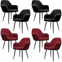 Lot de 8 Chaises de Salle à Manger - Siège Rembourrée en Velours - Pieds en Métal - Fauteuil avec Dossier et Accoudoirs - Chaise de Salon Cuisine