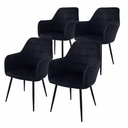 ECD Germany Lot de 4 Chaises de Salle à Manger Cuisine Salon Séjour - Noir - Assise Siège Rembourrée en Velours Structure en ...