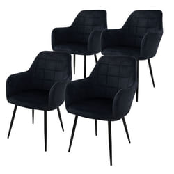 ECD Germany Lot de 4 Chaises de Salle à Manger Cuisine Salon Séjour - Noir - Assise Siège Rembourrée en Velours Structure en Métal
