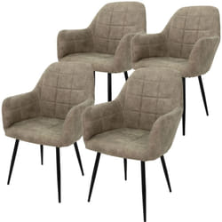 Lot de 4 Chaises de Salle à Manger, avec Dossier et Accoudoirs, Vert Olive, Revêtement en Simili et Pieds en Métal, Fauteuil Ergonomique de Salon