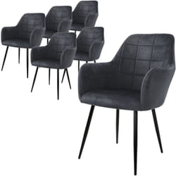 Lot de 6 Chaises de Salle à Manger Cuisine Salon Séjour Gris Foncé Assise Siège Rembourrée en Velours Structure en Métal Fauteuil Rétro avec