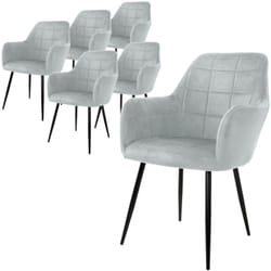 Lot de 6 Chaises de Salle à Manger Cuisine Salon Séjour - Gris - Assise Siège Rembourrée en Velours Structure en Métal Fauteuil Rétro avec Accoudoirs