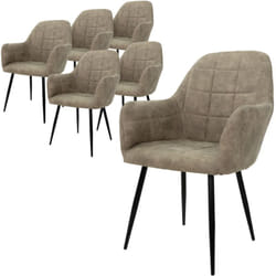 Lot de 6 Chaises de Salle à Manger, avec Dossier et Accoudoirs, Vert Olive, Revêtement en Simili et Pieds en Métal, Fauteuil Ergonomique de Salon