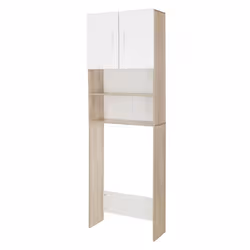 ECD Germany Meuble pour Machine à Laver 190x625 cm Blanc/Chêne Sonoma 2 Portes 2 Compartiments Ouverts Armoire