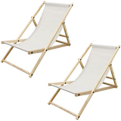 ECD Germany Lot de 2 Chaises Longues Pliantes en Bois Chiliennes, Beige, Dossier Réglable, 3 Positions de Couchage, jusqu'à 120kg, Bain de Soleil en