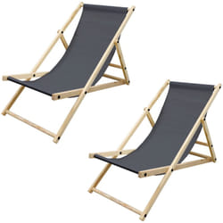 Ecd Germany - Lot de 2 Chaises Longues Pliantes en Bois Chiliennes, Anthracite, Dossier Réglable, 3 Positions de Couchage, jusqu'à 120kg, Bain de