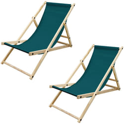Ecd Germany - Lot de 2 Chaises Longues Pliantes en Bois Chiliennes, Vert Foncé, Dossier Réglable, 3 Positions de Couchage, jusqu'à 120kg, Bain de