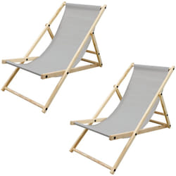 Ecd Germany - Lot de 2 Chaises Longues Pliantes en Bois Chiliennes, Gris Clair, Dossier Réglable, 3 Positions de Couchage, jusqu'à 120kg, Bain de