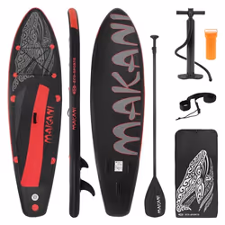 ECD Germany Stand Up Paddle Board Gonflable Makani 320 x 82 x 15 cm jusquà 120 kg PVC Noir-Rouge Pompe à Air Pagaie Sac