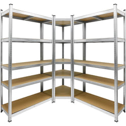 Ecd Germany - Système d'Étagères d'Angle Robuste Set 3x, 2 Étagères de Stockage 180x90x40 cm + Étagère d'Angle 180x70x40 cm, jusqu'à 750 kg, en