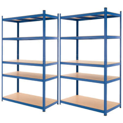 Ecd Germany - Lot 2x Étagère de Rangement 200x100x60 cm, Capacité max. 875 kg, 5 Plateaux mdf, Rayonnage Métallique Bleu, Hauteur Réglable, Unité de