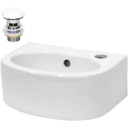 Ecd Germany - Lavabo en Céramique Blanc 335x255x130 mm, Garniture de Vidage 1 1/4' Universelle avec Trop-Plein, Trou de Robinet à Droite, Rectangle,