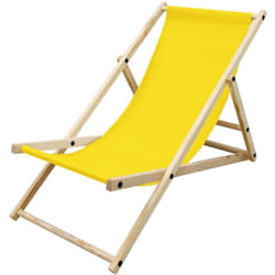 Chaise Longue Pliante Chilienne en Bois de Pin, Jaune, Dossier Réglable, 3 Positions de Couchage, jusqu'à 120kg, Bain de Soleil en Tissu Oxford pour
