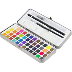 Ecd Germany - Set d'Aquarelle 48 Couleurs Métalliques/Fluorescentes, Boîte Portable, Pinceau, Crayon 2B, Crayon Aquarelle, Gomme, Èponge, Palette