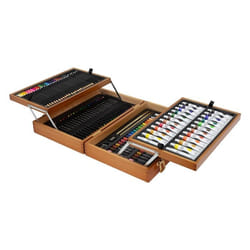 Set de peinture 127 pièces dans un coffret en bois avec tubes de peinture et différents crayons de couleur pour petits et grands