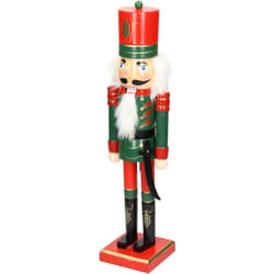 Ecd Germany - Soldat Casse-Noisette 25 cm avec Chapeau Rouge et Sabre, en Bois, Unique, Décoration de Noël Figurine Marionnette Ornement pour Arbre