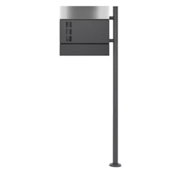 Ecd Germany Boîte Aux Lettres Sur Pied Avec Compartiment À Journaux, Boîte Design Anthracite/argent Avec Poteau Anthracite, Pied Indépendant, En Acier Inoxydable, Matériel De Montage Et Clés Inclus