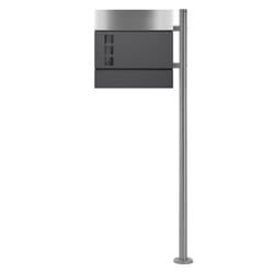 Ecd Germany Boîte Aux Lettres Sur Pied Avec Compartiment À Journaux, Boîte Design Anthracite/argent Avec Poteau Argenté, Pied Indépendant, En Acier Inoxydable, Matériel De Montage Et Clés Inclus