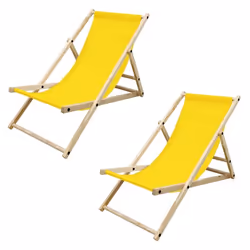 2x Chaise longue jardin pliante bois bain de soleil plage chilienne jaune 120 kg