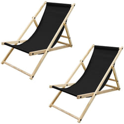 Ecd Germany - Lot de 2 Chaises Longues Pliantes en Bois Chiliennes, Noir, Dossier Réglable, 3 Positions de Couchage, jusqu'à 120kg, Bain de Soleil en