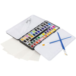 Ecd Germany - Set d'Aquarelle 48 Couleurs dans une Boîte Portable, 3 Pinceaux, 1 Crayon 2B, 2 Crayons, 4 Papiers, Palette d'Aquarelle, Kit pour