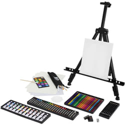 Ecd Germany - Set de Peinture avec Chevalet en Métal, 140 Pièces, Kit d'Artiste Pastels à l'Huile Acrylique Crayons de Couleur Pinceaux, Sac de