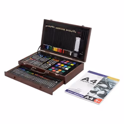 Coffret de peinture en bois 141 pièces avec crayons de couleur pastels gras aquarelle