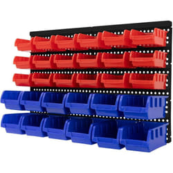 Ecd Germany - Etagère à Outils Murale avec 30 Boîtes de Rangement Empilables Bleu-Rouge, 18 Petits/12 Grands Bacs avec Compartiment pour Étiquettes,