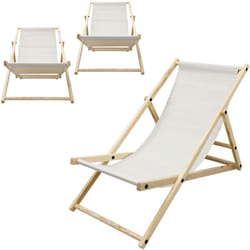 Ecd Germany - Lot de 3 Chaises Longues Pliantes en Bois Chiliennes, Beige, Dossier Réglable, 3 Positions de Couchage, jusqu'à 120kg, Bain de Soleil