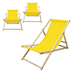 ECD Germany Set de 3 Chaises Longues Pliantes Jaune en Bois Dossier Réglable 3 Positions jusquà 120kg Bain de Soleil pour Jardin
