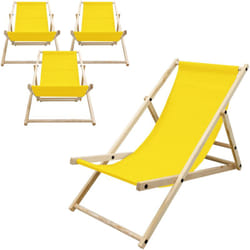 Ecd Germany - Lot de 4 Chaises Longues Pliantes en Bois Chiliennes, Jaune, Dossier Réglable, 3 Positions de Couchage, jusqu'à 120kg, Bain de Soleil