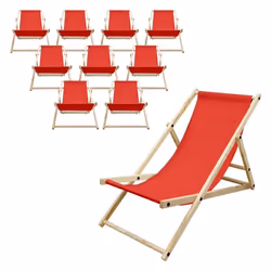 ECD Germany Set de 10 Chaises Longues Pliantes Rouge en Bois Dossier Réglable 3 Positions jusquà 120 kg Bain de Soleil pour J ...