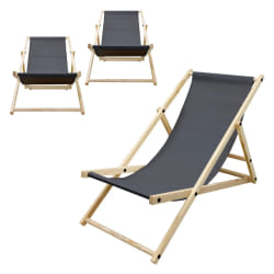 Lot de 3 chaises longue de jardin bain de soleil anthracite bois de pin 120 kg