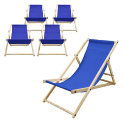 Lot de 5 chaises longue de jardin bain de soleil bleu foncé bois de pin 120 kg