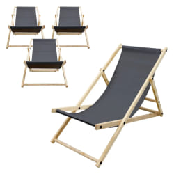 Lot de 4 chaises longue de jardin bain de soleil anthracite bois de pin 120 kg