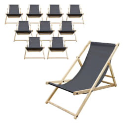 Lot de 10 chaises longue de jardin bain de soleil anthracite bois de pin 120 kg