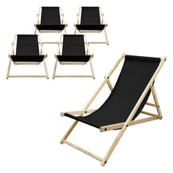 ECD Germany Set de 5 Chaises Longues Pliantes Noir en Bois Dossier Réglable 3 Positions jusquà 120kg Bain de Soleil pour Jardin