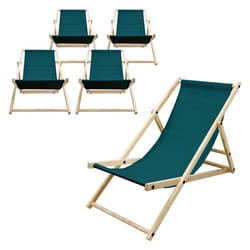 ECD Germany Set de 5 Chaises Longues Pliantes Vert Foncé en Bois Dossier Réglable 3 Positions jusquà 120kg Bain de Soleil Jardin
