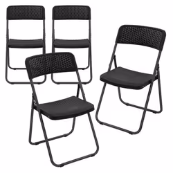 Lot de 4 chaises de terrasse ECD Germany pliantes noir aspect rotin avec cadre métallique 200 kg