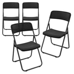 Lot de 4 chaises de terrasse ECD Germany pliantes noir aspect rotin avec cadre métallique 200 kg