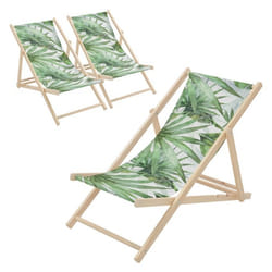 Lot de 3 chiliennes - ECD Germany - Motif palmier - Bois - Pliables 3 positions - 120 kg max