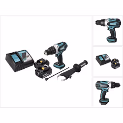 Contenu de la livraison: - 1x Makita DHP 458 Perceuse-visseuse à percussion sans fil 18 V - 2x Batteries Makita BL 1860 B 18 ...