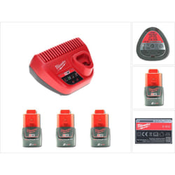 Kit de démarrage sans fil Milwaukee 12 V avec 3x batterie 2,0 Ah + chargeur M12 C12C