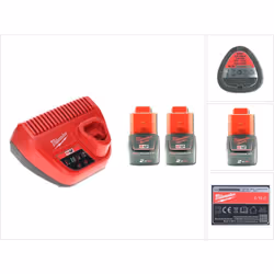Contenu de la livraison: - 1x Milwaukee M12 Chargeur pour batteries Li-Ion 12 V - 2x Milwaukee M12 B 12 V - 2,0 Ah Li-Ion bat ...
