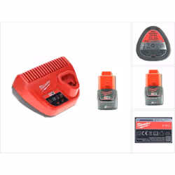 Contenu de la livraison: - 1x Milwaukee M12 Chargeur pour batteries Li-Ion 12 V - 1x Milwaukee M12 B 12 V - 2,0 Ah Li-Ion bat ...