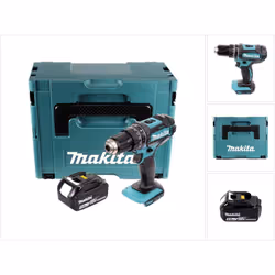 Contenu de la livraison: - 1x Makita DHP 482 perceuse-visseuse à percussion sans fil - 1x batterie Makita BL 1850 B 18 V 5,0  ...