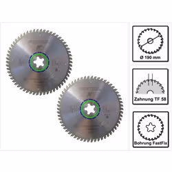 Contenu de la livraison: - 2x Festool lame de scie circulaire 190x2,6 FF TF58 ( 492051 ) Description du produit: La lame de s ...