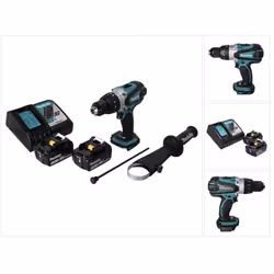 Contenu de la livraison: - 1x Makita DHP 458 Perceuse-visseuse à percussion sans fil 18V Li-ion - 1x Poignée latérale - 1x Bu ...