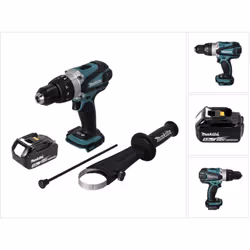 Contenu de la livraison: - 1x Makita DHP 458 Perceuse-visseuse à percussion sans fil 18V Li-ion - 1x Poignée latérale - 1x Bu ...