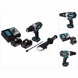 Contenu de la livraison: - 1x Makita DHP 458 18V Li-ion perceuse-visseuse à percussion sans fil - 1x poignée latérale - 1x bu ...